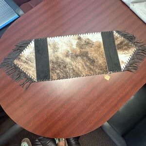 Cowhide Brown and Black Table Runner with Fringe